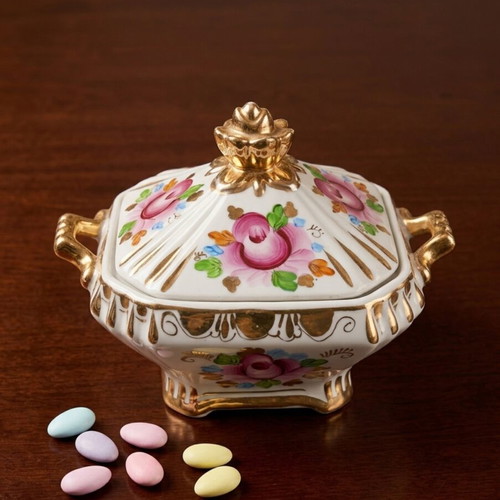 Vintage Gzhel USSR hand-painted porcelain sugar bowl