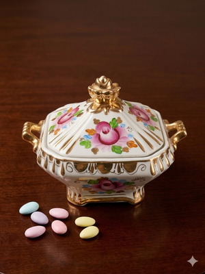 Vintage Gzhel USSR hand-painted porcelain sugar bowl