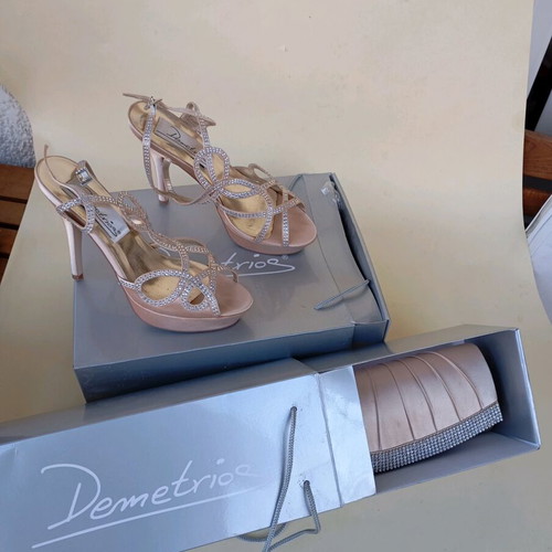 Demetrios satin clutch bag used with strass beige