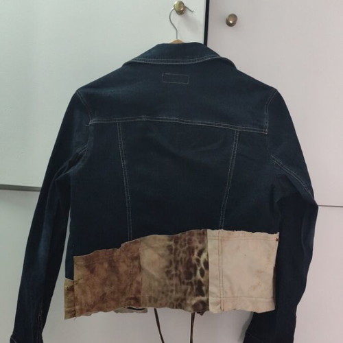 Ysatis denim jacket like new, dark blue with leather detail