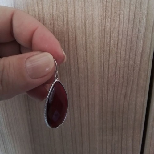 Silver 925 earrings with red zircon stone like new