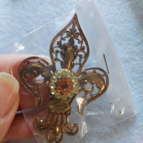Bronze brooch handmade with Swarovski gold color, new