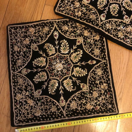 Velvet pillow covers vintage ethnic zardozi embroidery pack of 2 like new