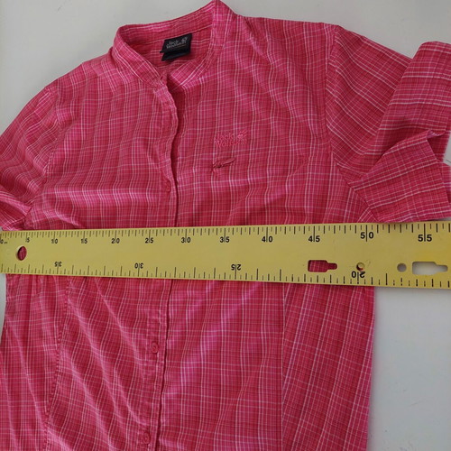 Jack Wolfskin women's short-sleeve checked shirt large, like new, fuchsia