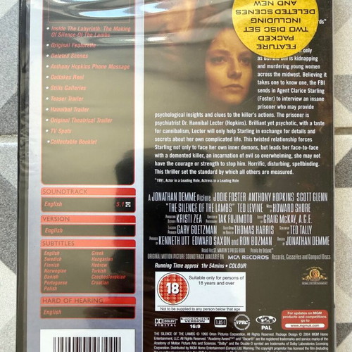 The Silence of the Lambs DVD special edition new, thriller with subtitles
