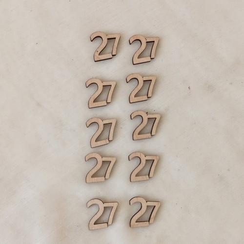 Wooden laser-cut number 27 elements, set of 10