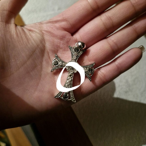 Fwo chantra cross for necklace silver with rhinestones used, missing one