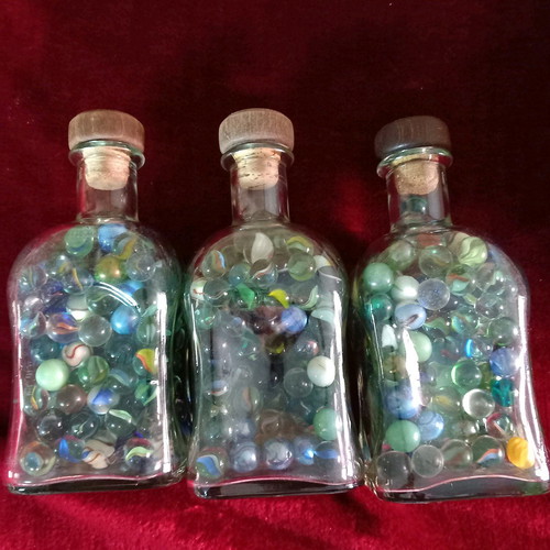 Glass marbles used, pack of 540, with decorative bottles