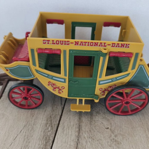 Playmobil Western Stagecoach 70013 with 2 Indian Horses and BANK sign