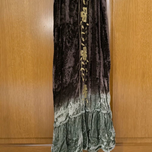 Velvet summer women's dress brown green with straps like new