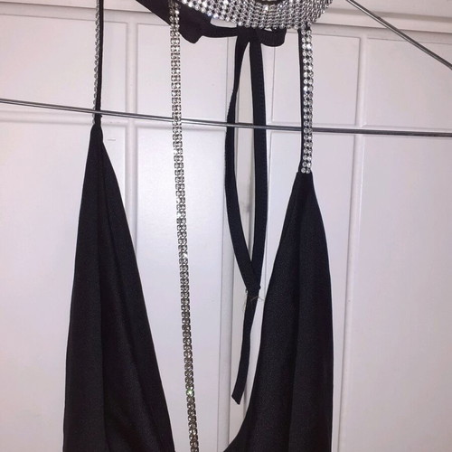 Black mini dress like new with rhinestones and open back, size S