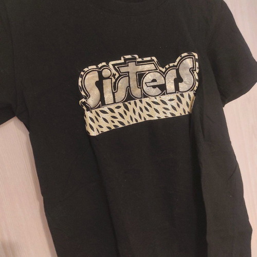 Black short-sleeve blouse like new with design, size M