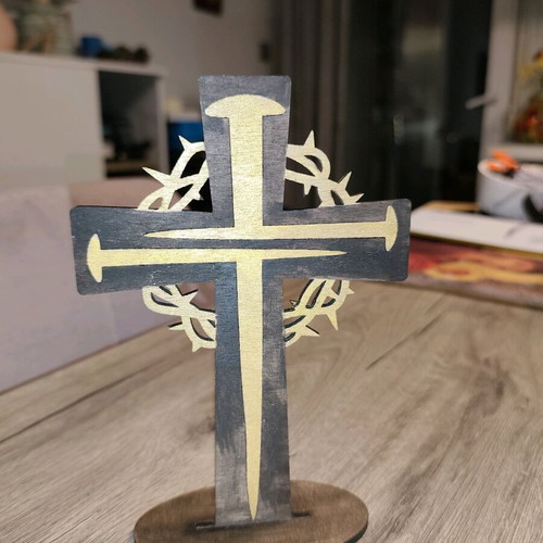 Wooden double-sided tabletop cross new with inlay technique