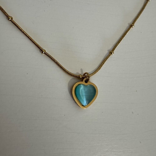 Gold Necklace with Blue Heart Stone new