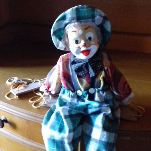 Pierrot Clown Marionette like new, fabric body with ceramic head