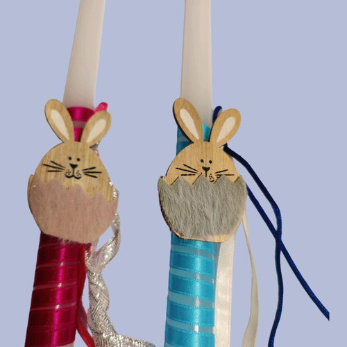 Easter candles set with wooden bunny, new, 2 pcs