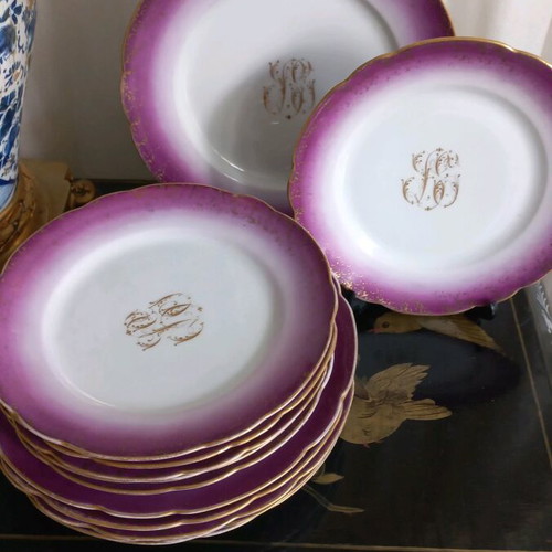 Serving set for 6 French porcelain with monogram like new