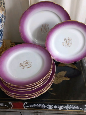 Serving set for 6 French porcelain with monogram like new