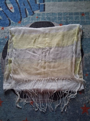 Scarf-shawl like new in white, yellow and gray shades with fringes