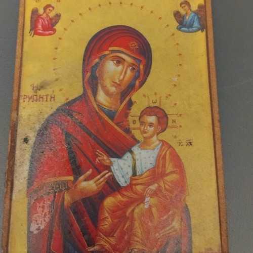 Christian icon Panagia Trypiti used with damage on left side