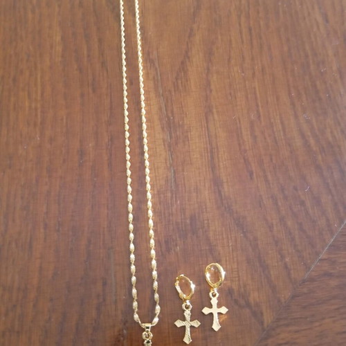 Cross jewelry set stainless steel 18k gold plated, new