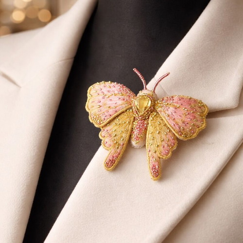 Handmade butterfly brooch with natural citrine new