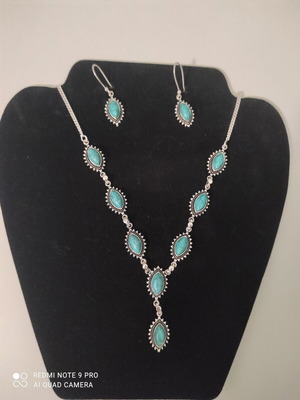 Handmade turquoise jewelry set new, 43 cm chain