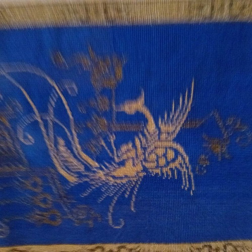Handmade table runner new embroidered with palm motifs in royal blue and gold