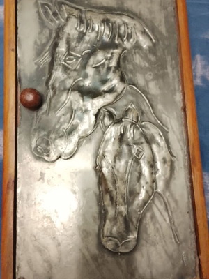 Vintage key box with hammered pewter relief