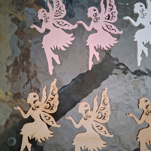 Wooden fairies like new, pack of 8, 12 cm, white pink wood