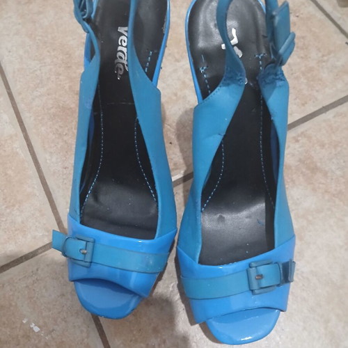 Verde women's blue and black high-heeled sandals size 38