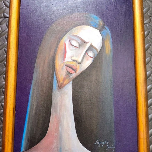 Collectible pair of paintings Ligardis Iosif like new, modern expressionist portraits