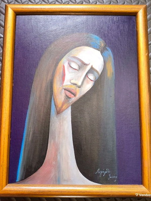 Collectible pair of paintings Ligardis Iosif like new, modern expressionist portraits