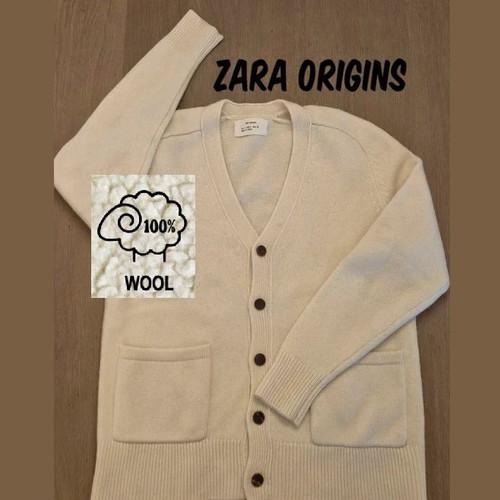 Zara Origins Men's Wool Cardigan like new, ecru, size S