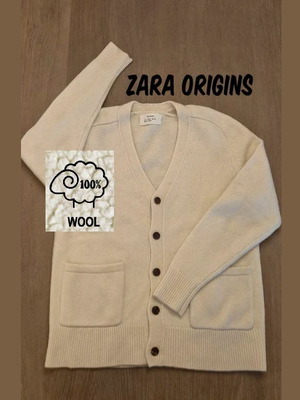 Zara Origins Men's Wool Cardigan like new, ecru, size S