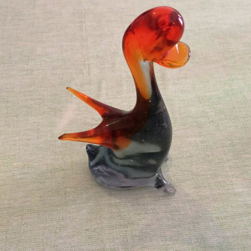 Χειροποίητη πάπια Murano Art Glass με σημάδι Pontil, στυλ Amberina