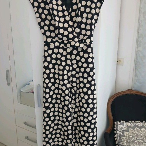 Mango polka dot beige-black one-piece jumpsuit new, size S