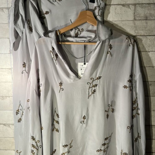 Zara limited edition hand crafted silk set, light gray