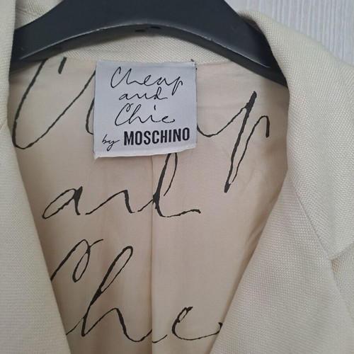 Moschino short-sleeve linen jacket like new, white with polka dot sleeves