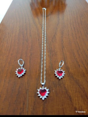 925 Heart Jewelry Set new, red and silver