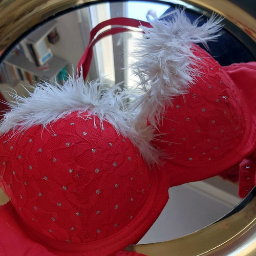 Christmas bra used with feathers red 80B/C
