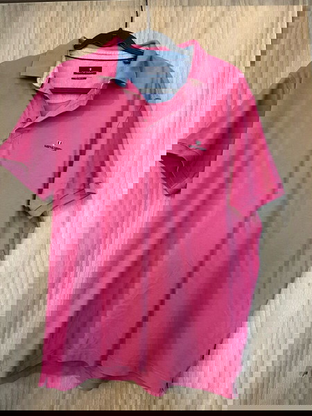 Ανδρική μπλούζα πικέ Navy & Green κοντομανικη ροζ (dusty pink)