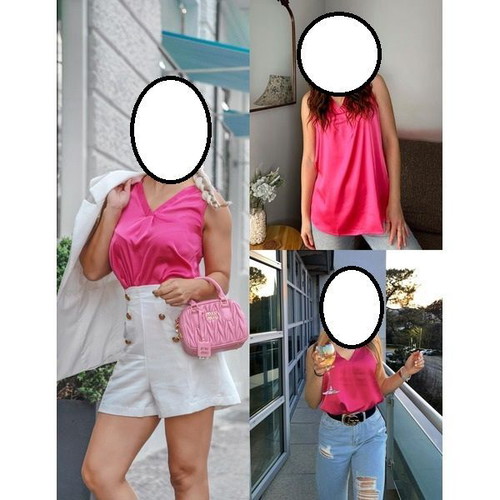 Zeagoo women's satin top with V-neck, pink, size M