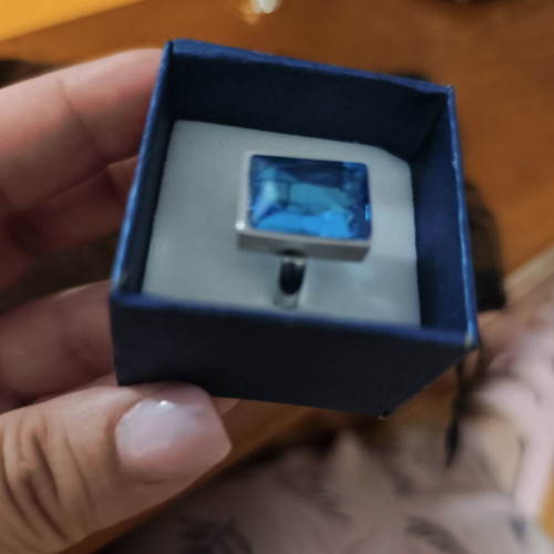 Ring with blue stone stainless steel, size 16.5mm, new