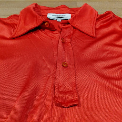 Yves Saint Laurent women's satin shirt size L used, red and orange