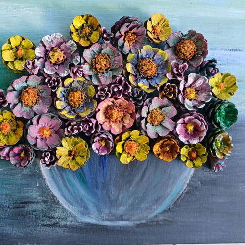 Handmade painting with natural pine cones made to order, acrylic colors