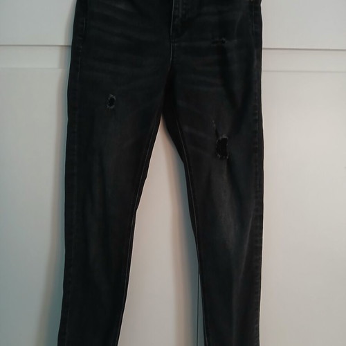 Stradivarius jeans used, black, regular high waist with rips, size M