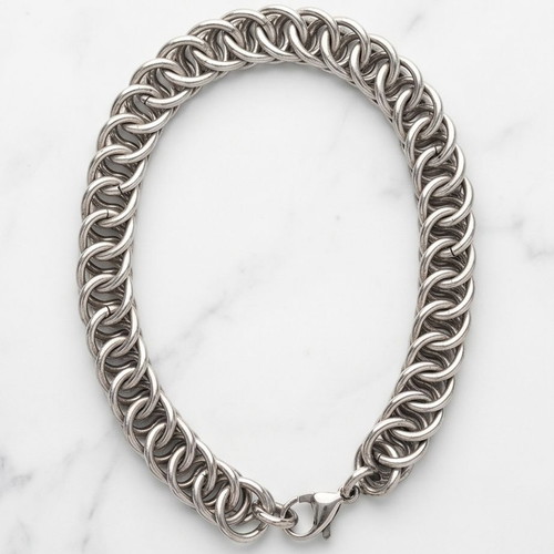 Chainmail bracelet 19 cm with Half Persian weave, new, steel, silver color