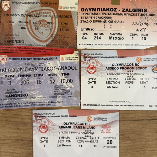 EuroLeague Olympiacos Tickets Collection pack of 5 like new