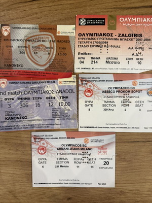 Συλλογή εισιτηρίων EuroLeague Ολυμπιακού πακέτο 5 σαν καινούργιο